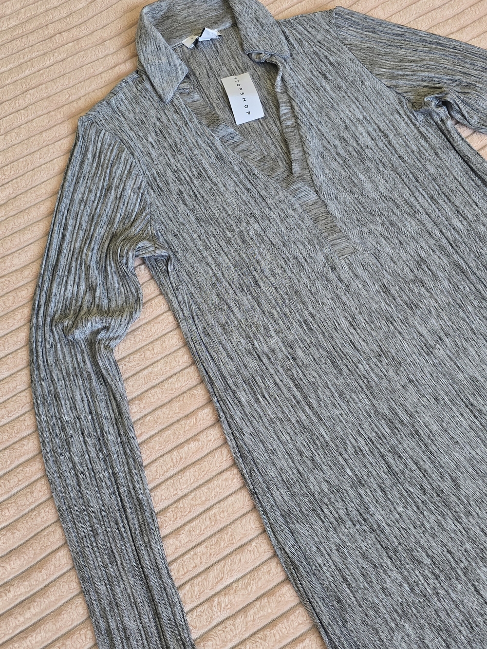 Topshop Grey Ribbed Long Sleeve Knit Top